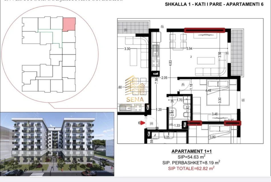 Shqiperi, shitet apartament 1+1+Ballkon Kati 1, 63 m² 75.400 € (Golem)