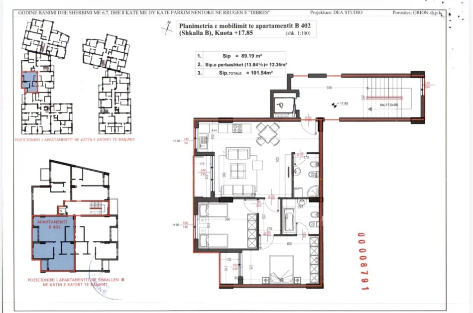 Shes Apartament 2+1, 2 Ballkone — Rruga Dibrës, Kompleksi Orion Kati 5, 205.000 €