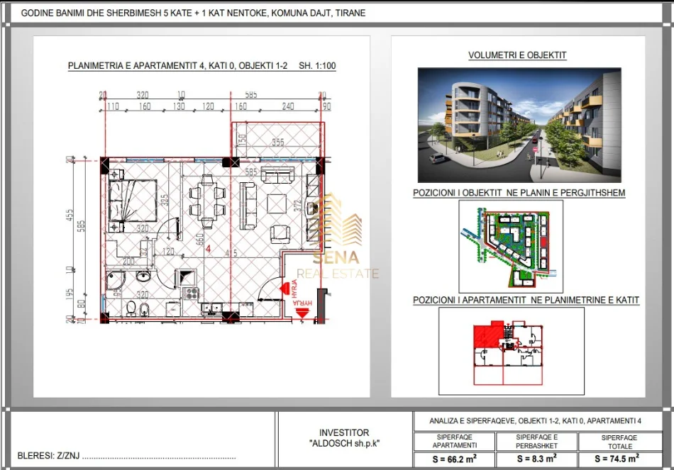 Tirane, shitet apartament 1+1+Ballkon Kati 0, 74 m² 96.500 € (Shkoze)