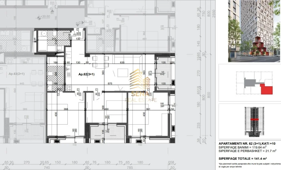Tirane, shitet apartament 3+1+Ballkon Kati 10, 141 m² 325.200 € (Xhamllik)
