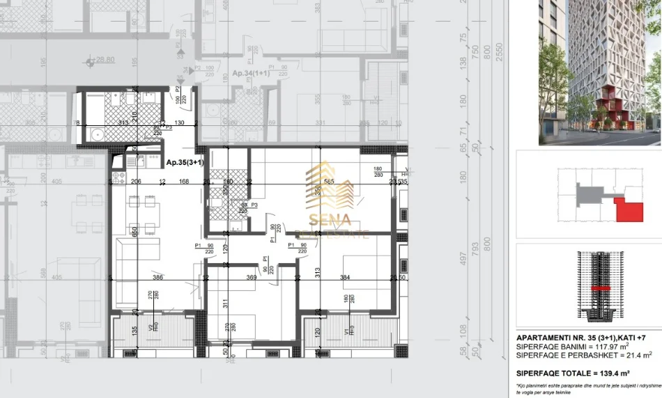 Tirane, shitet apartament 3+1+Ballkon Kati 7, 139 m² 320.600 € (Xhamllik)