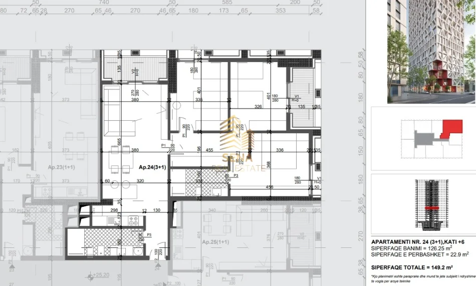 Tirane, shitet apartament 3+1+Ballkon Kati 6, 149 m² 343.100 € (Xhamllik, Filigree Tower)