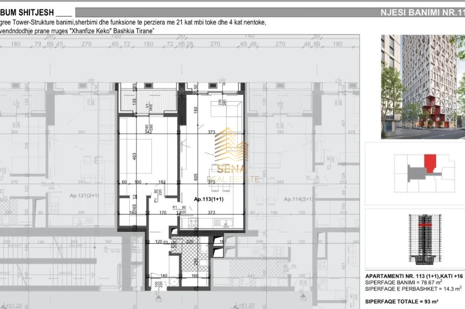 Tirane, shitet apartament 1+1+Ballkon Kati 16, 93 m² 214.000 € (Xhamllik)