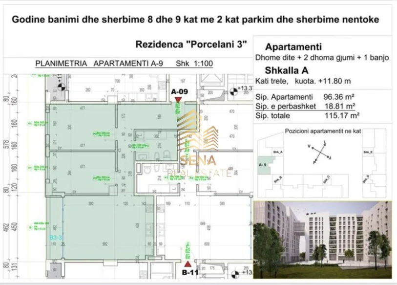 Tirane, shitet apartament 2+1+Ballkon Kati 3, 115 m² 195.700 € (Porcelan)