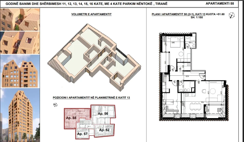 Tirane, shitet apartament 2+1 Kati 13, 175 m² 540.000 € (RRUGA FORTUZI)