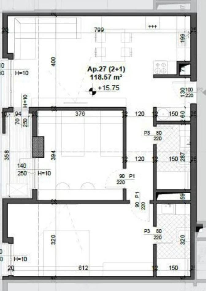 Tirane, shitet apartament 2+1 Kati 3, 119 m² (ish fusha e aviacionit)