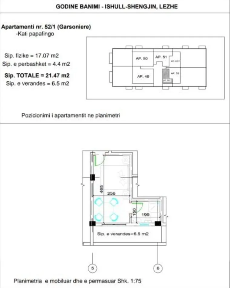 Lezhe, shitet apartament 1+1 Kati 0, 22 m² 32.900 € (Shengjin)