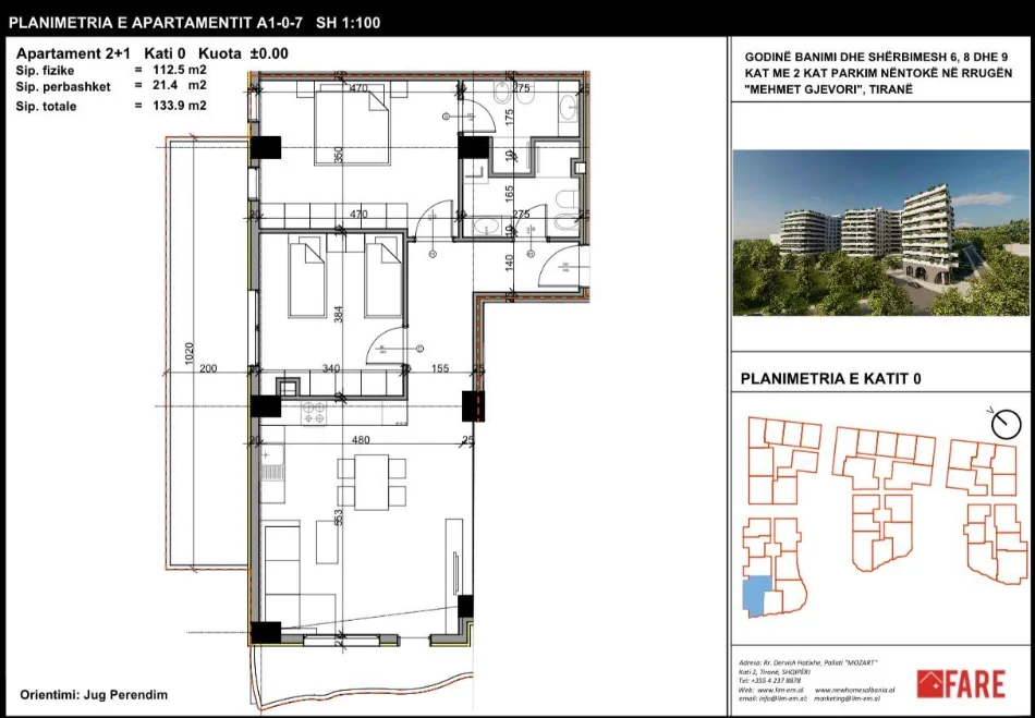 Tirane, shitet apartament 2+1+Ballkon Kati 0, 134 m² 147.290 € (Rruga Azem Galica)