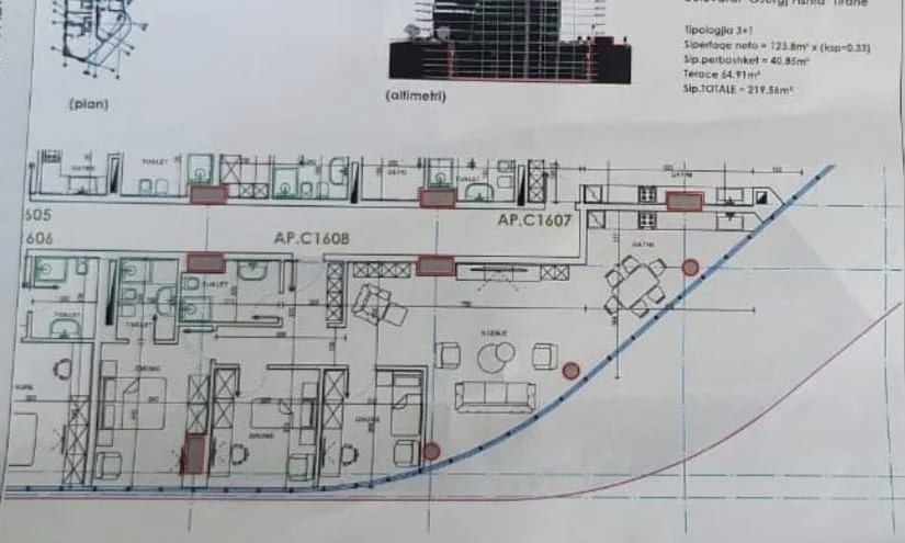 Tirane, shitet apartament 3+1+Ballkon Kati 16, 219 m² 729.000 € (Bulevardi Bajram Curri)