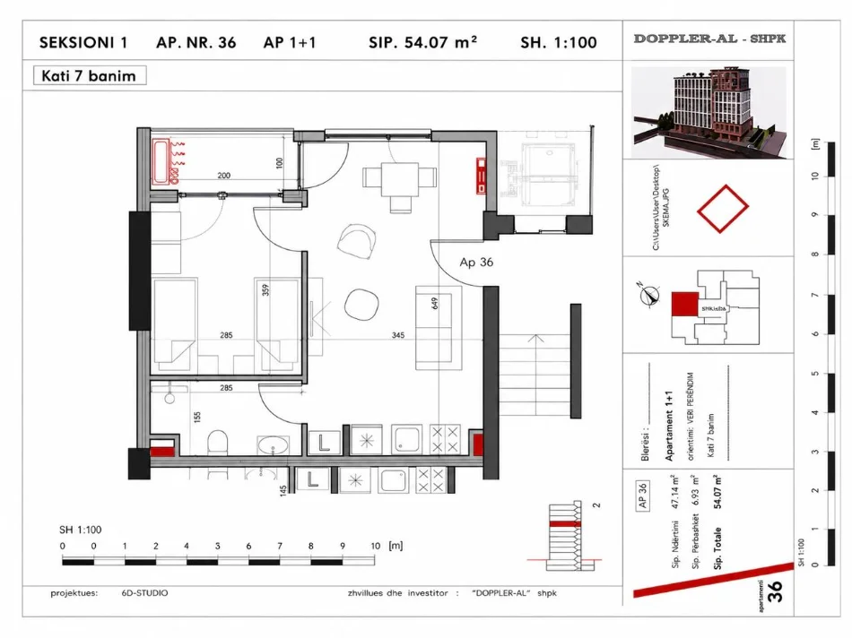 Tirane, shitet 1+1 Kati 2, 54 m² 120.000 € (Residenca Henke (rruga Bedri Karapici))