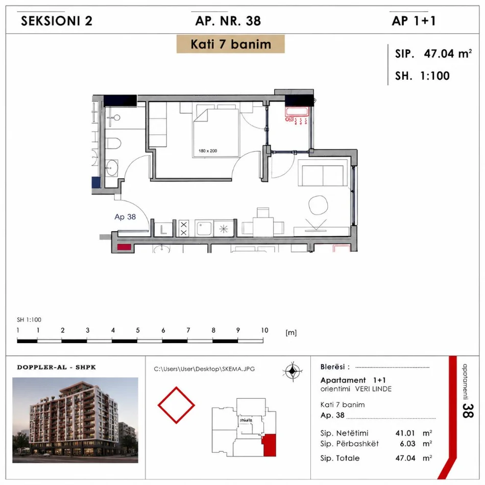 Tirane, shitet 1+1 Kati 2, 54 m² 120.000 € (Residenca Henke (rruga Bedri Karapici))