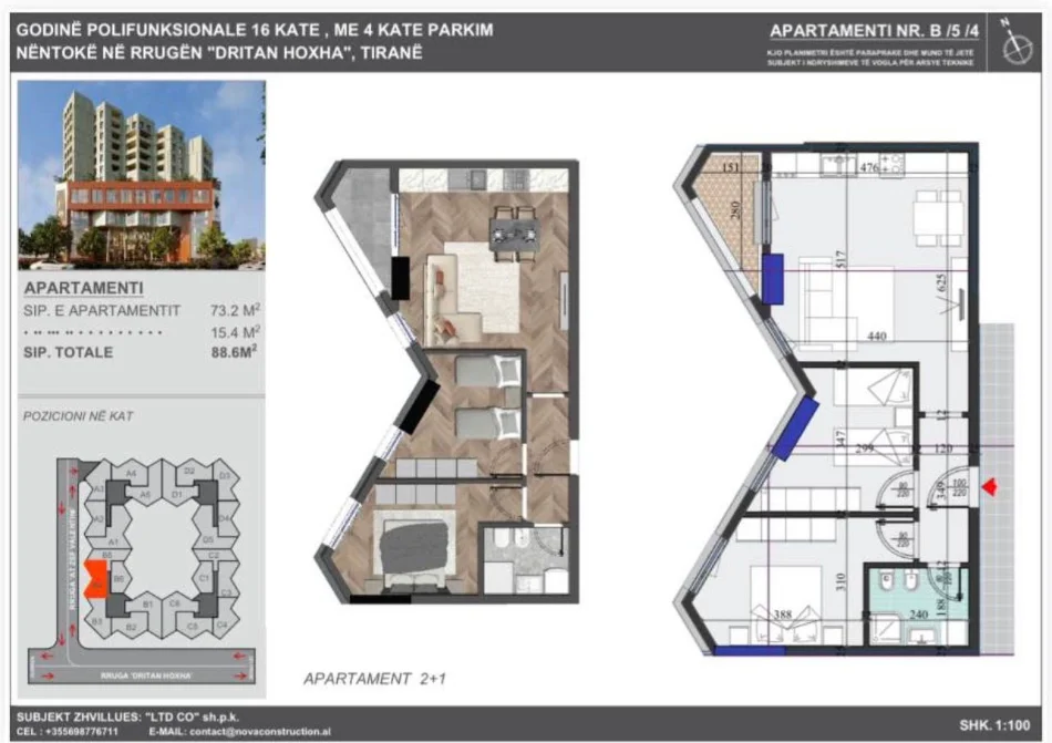 Tirane, shitet apartament 2+1+Aneks+Ballkon Kati 6, 89 m² 165.000 € (Rruga Dritan Hoxha)