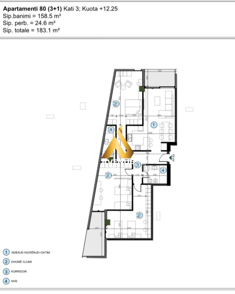 APARTAMENT 3+1+2 NË SHITJE – MOA Residence, Tiranë