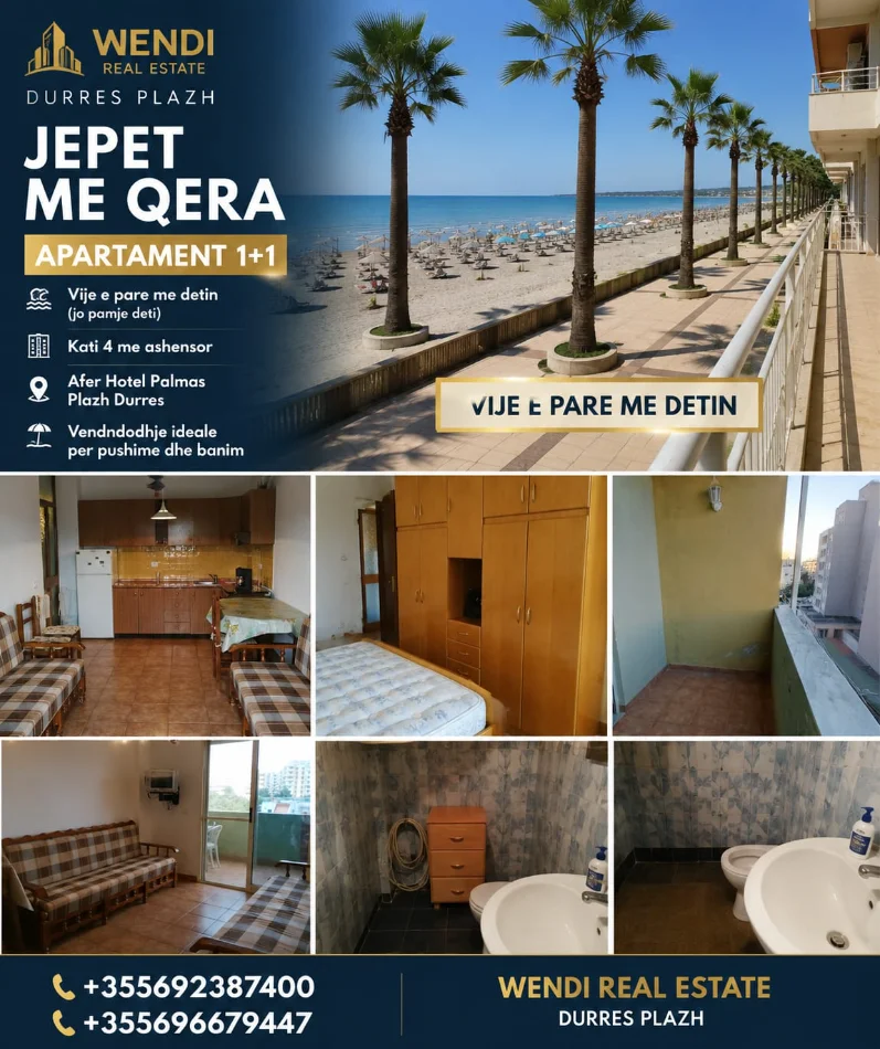 Durres, jepet me qera apartament 1+1 Kati 4, 65 m² 400 € (Durres Plazh)