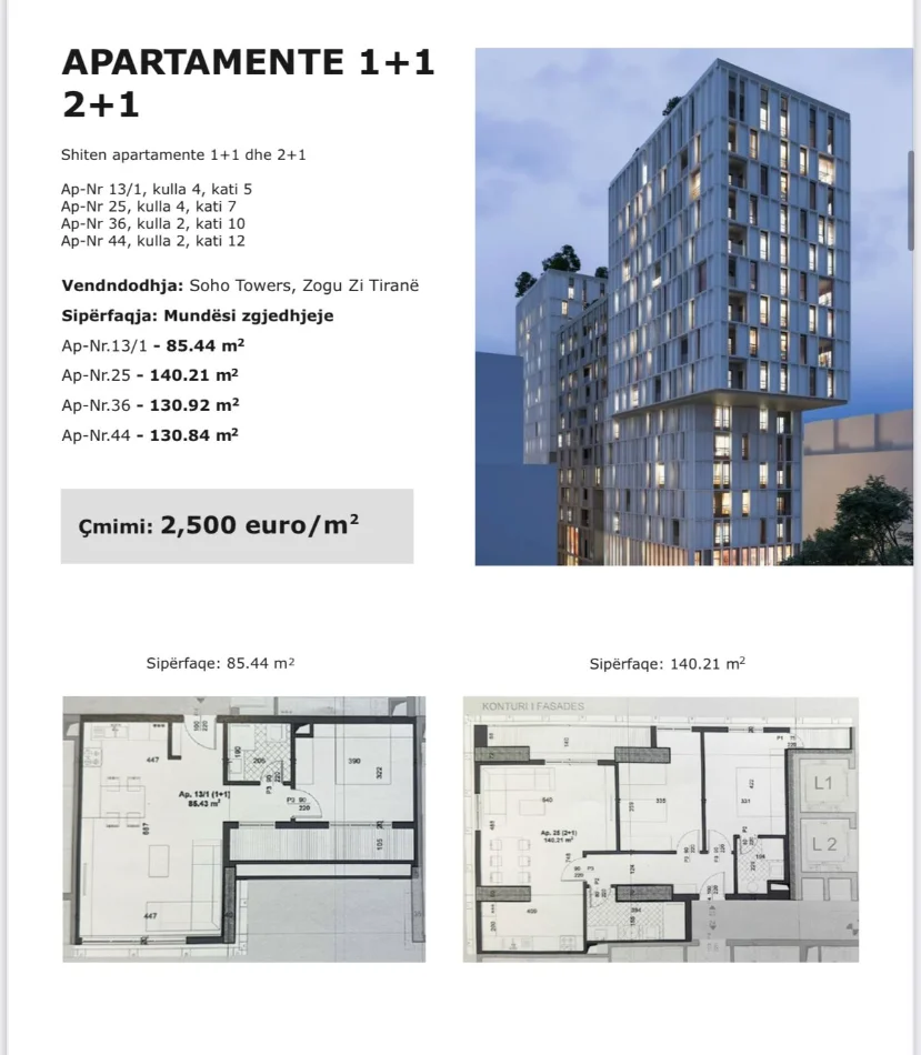 Tirane, shitet apartament 1+1+Aneks+Ballkon Kati 5, 85 m² 213.600 € (zogu i zi)