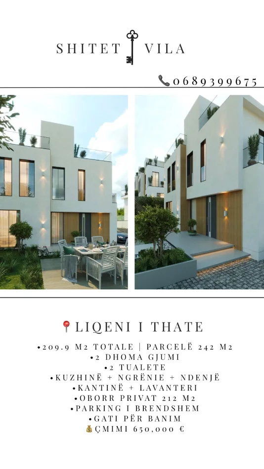 Tirane, shitet Vile 2+1+Ballkon Kati -1, 210 m² 650.000 € (Liqeni i Thate)