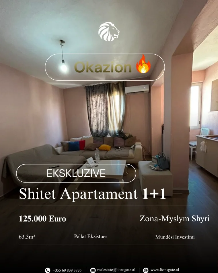 Tirane, shes apartament 1+1 , 63 m² 125.000 € 