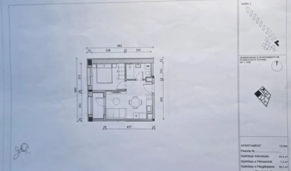 Tirane, shitet apartament 1+1 Kati 4, 50 m² 76.050 € 
