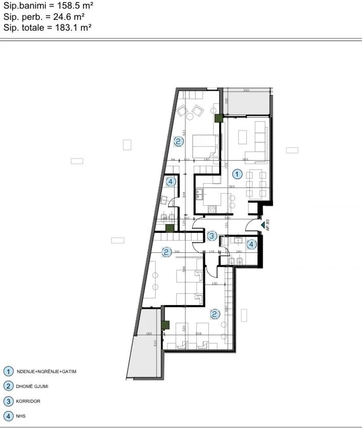 Tirane, shitet apartament 3+1 Kati 3, 183 m² 228.875 € (Astir)