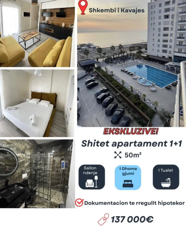 Shkembi Kavajes, shitet apartament 1+1+Aneks+Ballkon , 50 m² 137.000 € (shkembi i kavajes)