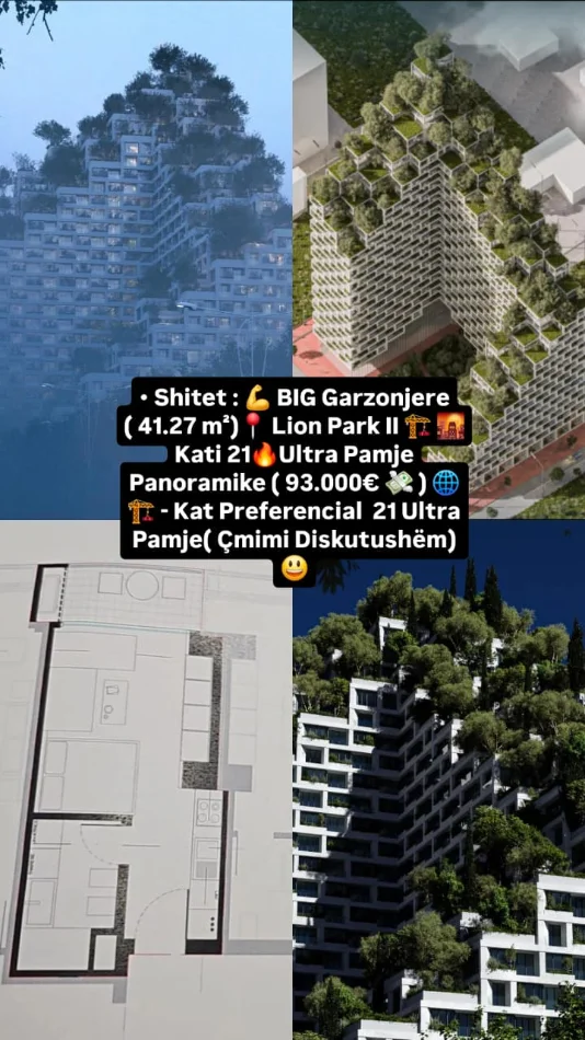 Shitet: 💪 BIG Garzoniere ( 41.27 m²)📍 Lion Park II 🏗️ 🌇 Kati 21🔥 Ultra Pamje Panoramike ( 93.000€ 💸 ) 🌐