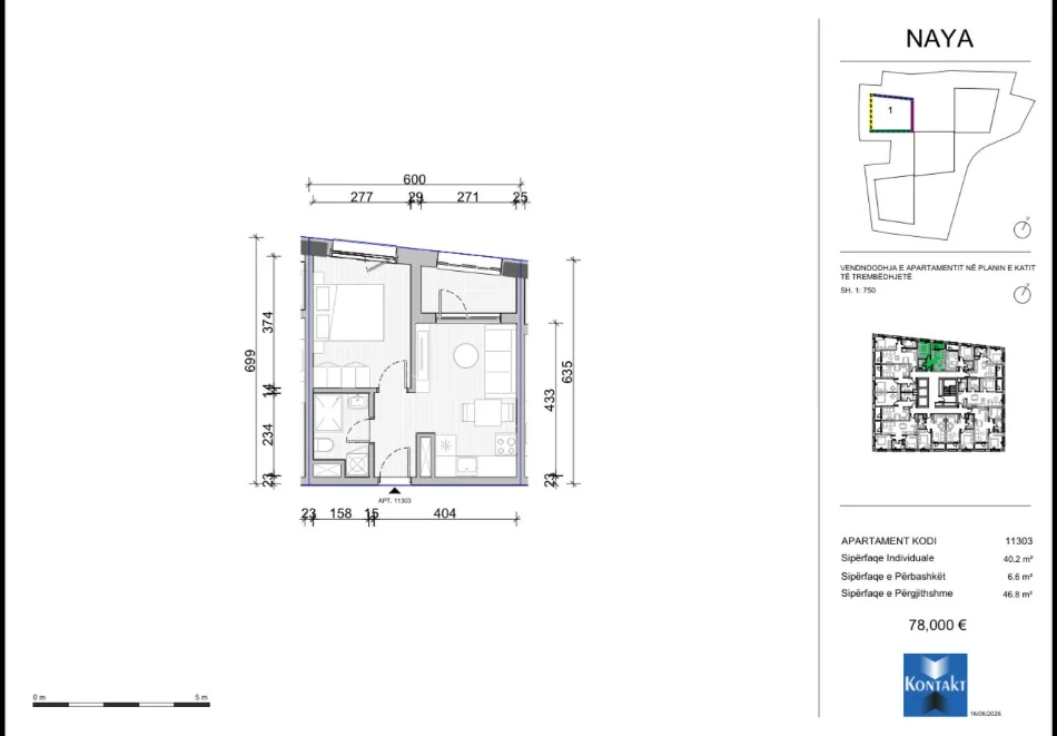 Tirane, shes apartament 1+1 Kati 10, 46 m² 78.000 € (Rruga Gjon Simoni, prane Rrethi te Shkozes)