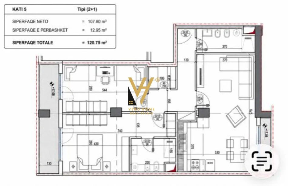 Tirane, shitet apartament 2+1+Ballkon Kati 5, 120 m² 241.500 € (BULEVARDI I RI)