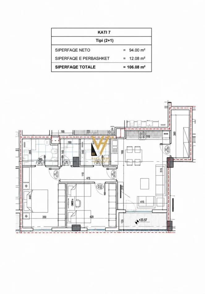Tirane, shitet apartament 2+1+Ballkon Kati 7, 106 m² 212.000 € (BULEVARDI I RI)