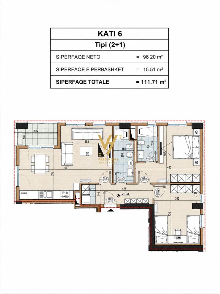 Tirane, shitet apartament 2+1+Ballkon Kati 6, 111 m² 223.400 € (BULEVARDI I RI)