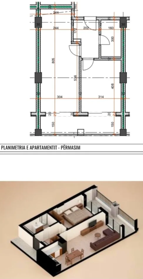Durres, shitet apartament 1+1 Kati 2, 72 m² (Mali i Robit)
