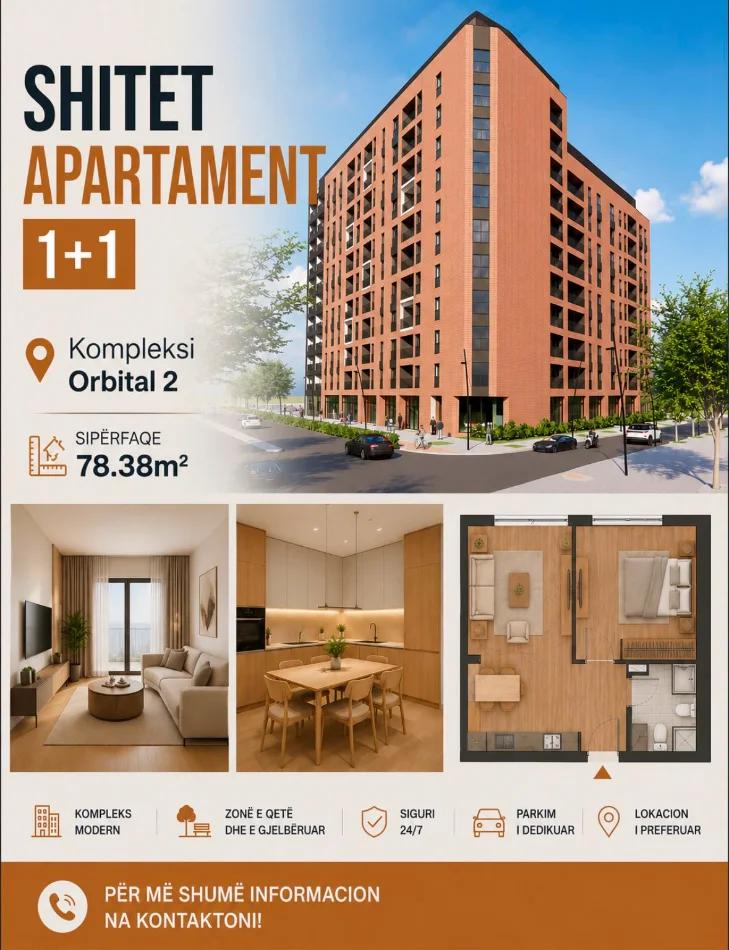 Tirane, shitet apartament 1+1 , 78 m²