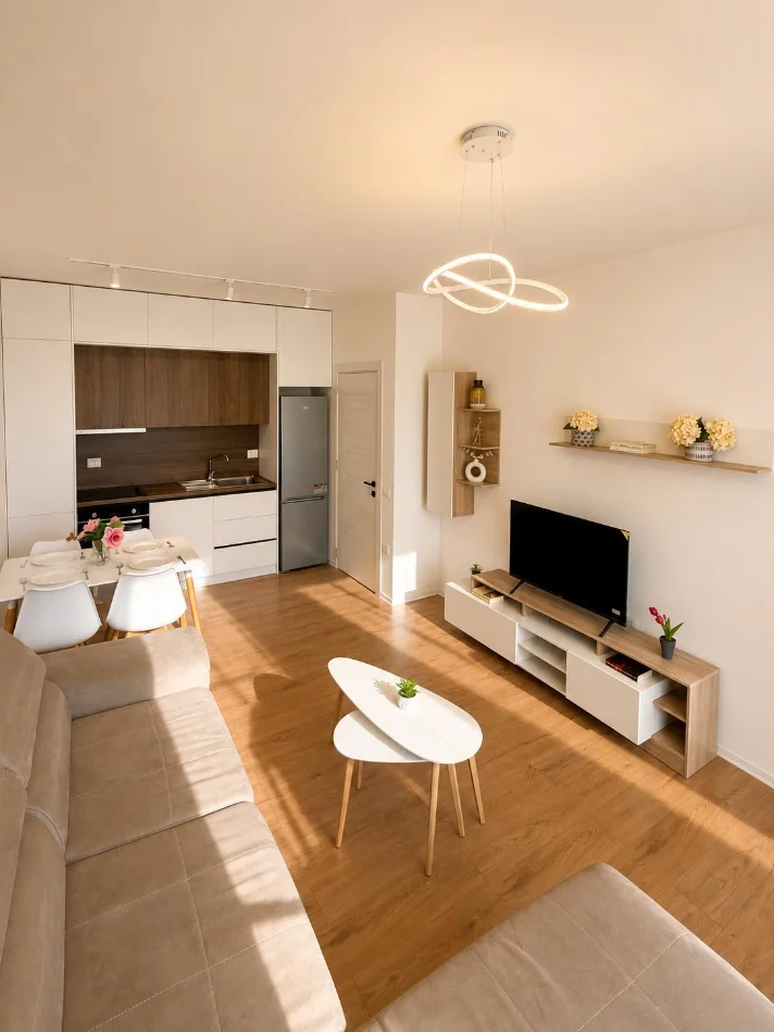 Tirane, jepet me qera apartament 1+1 Kati 6, 65 m² 400 € (Paskuqan, Rezidenca Albulena)