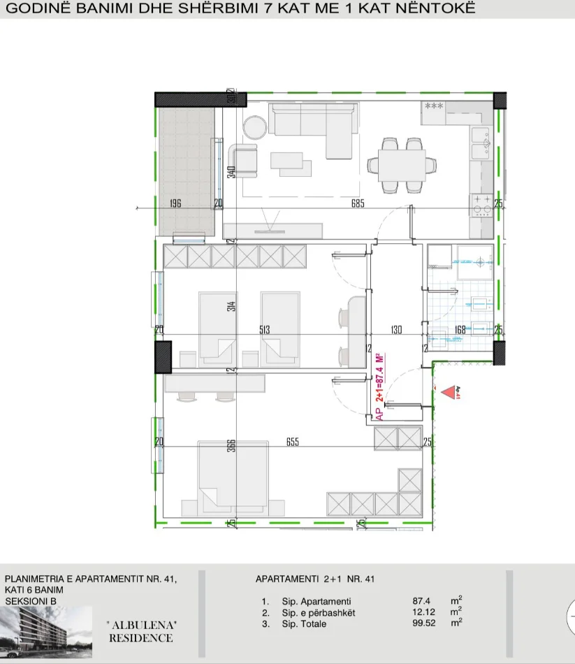 Tirane, shitet apartament 2+1 Kati 6, 100 m² 150 milion lek