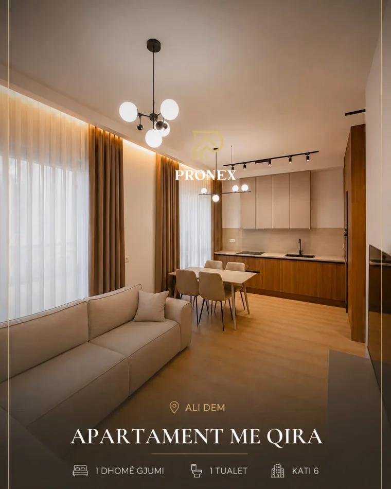 Tirane, jepet me qera apartament 1+1 Kati 6, 55 m² 550 € (Ali Demi, Kompleksi Kadiu)