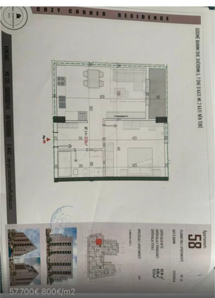 Tirane, shitet apartament 1+1+Ballkon Kati 6, 72 m² 57.700 € (Kamez, prane pedonales se Bathores)