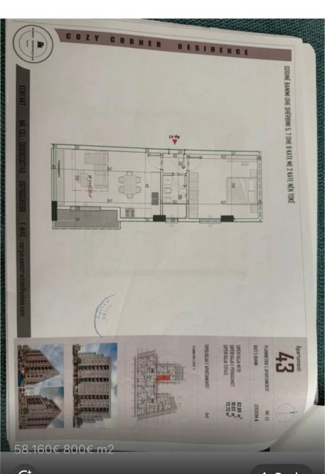 Tirane, shitet apartament 1+1+Ballkon Kati 6, 73 m² 58.000 € (Kamez prane pedonales se Bathores)