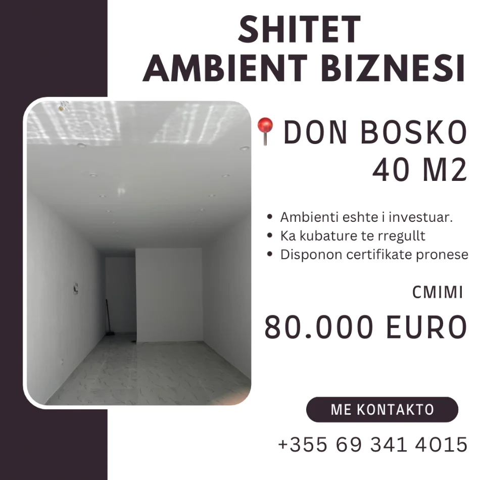 Tirane, shitet ambjent biznesi Kati 0, 40 m² 80.000 € (Don bosko)