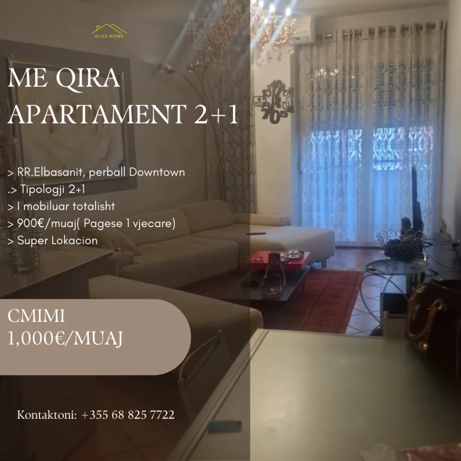 Tirane, jepet me qera apartament 2+1 , 1.000 € 