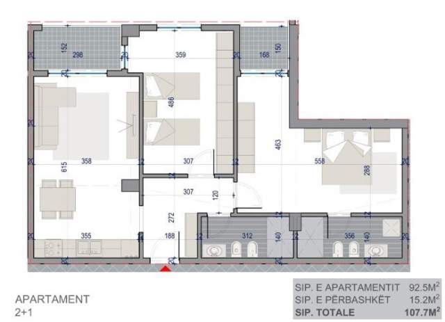 Tirane, shitet apartament 2+1+BLK Kati 4, 108 m² 920 Euro/m2 (Rruga Tre Dëshmorët)