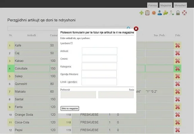 Tirane, - Program per menaxhim dhe mbajtje inventari per bare e dyqan