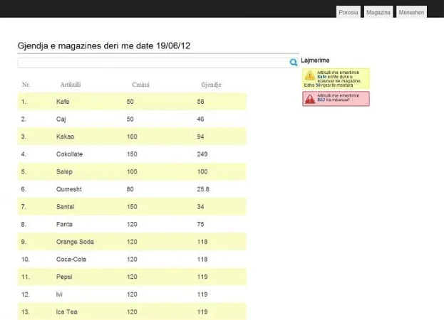 Tirane, - Program per menaxhim dhe mbajtje inventari per bare e dyqan