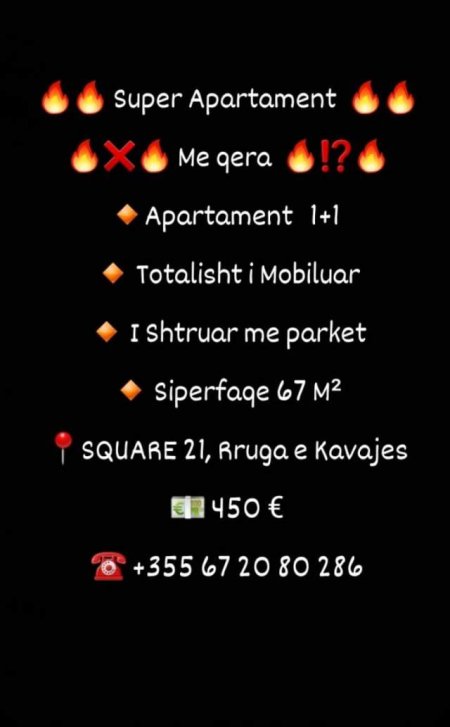 Tirane, jepet me qera apartament 1+1+A Kati 3, 67 m² 450 Euro (Rruga e Kavajes)