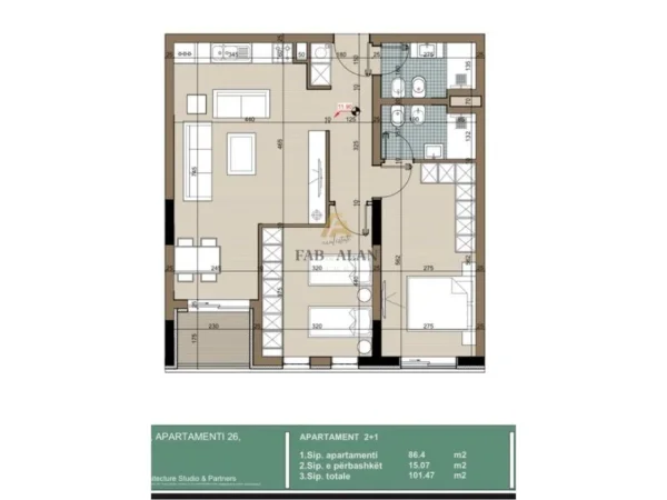 Tirane, shitet apartament 2+1 Kati 4, 101 m² 76.100 € 