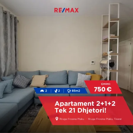 Tirane, jepet me qera apartament 2+1+Aneks+Ballkon Kati 4, 90 m² 750 € (Frosina Plaku)