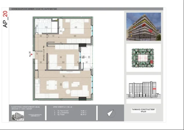 Tirane, shitet apartament 2+1+Ballkon Kati 3, 86 m² 81.880 € (Univers City)