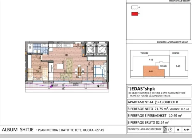 Tirane, shitet apartament 1+1 Kati 8, 82 m² 155.000 € (Fusha aviacionit)