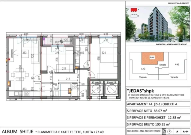 Tirane, shitet apartament 1+1 Kati 8, 101 m² 167.000 € (Fusha aviacionit)
