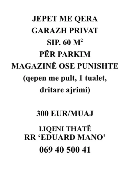 Tirane, jepet me qera magazine Kati -1, 60 m² 300 € (Eduard Mano)