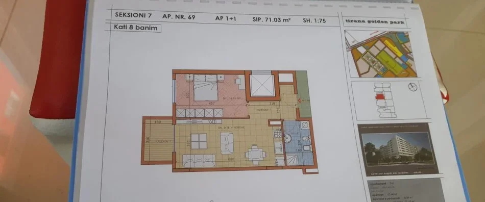 Tirane, shitet apartament 1+1+Ballkon Kati 8, 64 m² 110.000 € (Tirana Golden Park ,Spitali Amerikan 3)