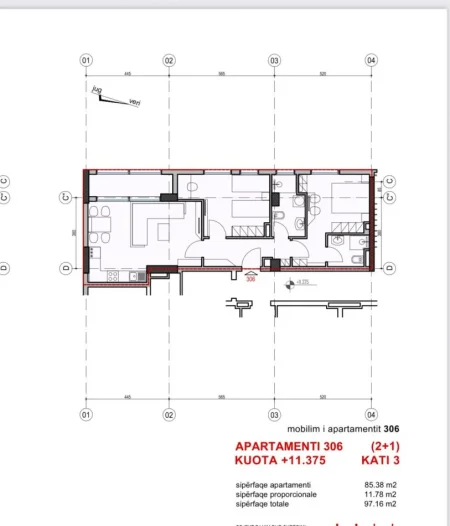Tirane, shitet apartament 2+1+Ballkon Kati 3, 97 m² 243.000 € (QENDER)